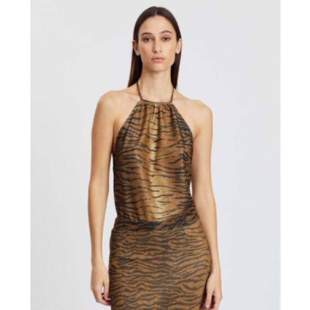 Hansen & Gretel Y2K Zebra Animal Print Striped Halter Top Size XXS